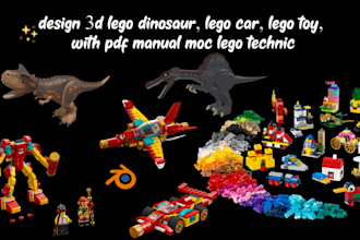 design 3d lego dinosaur, lego car, lego toy, with pdf manual moc lego technic