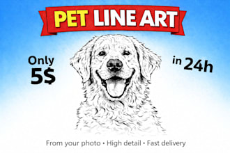 draw custom pet line art from your photo in 24h