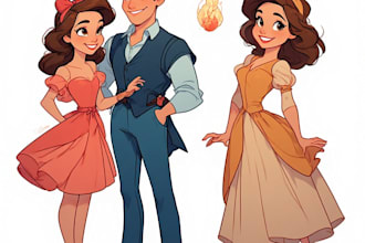 draw cartoon disney couple portrait