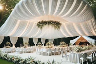 render 3d custom wedding decor,party space,hall,ceremony layout,event stage,tent