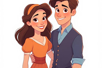 draw cartoon disney couple portrait
