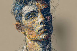 make scribble art, abstract line portrait