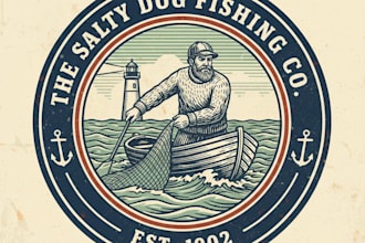 design a bold vintage fisherman logo