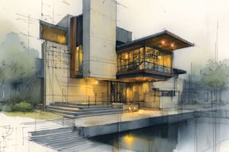 draw exterior interior sketch, architecture concept render