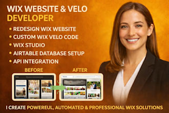 redesign wix website wix velo code wix studio airtable database and API integrat