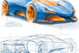 design a car from sketches into 3d modelling