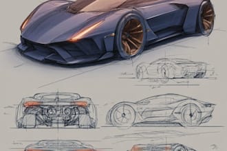 sketch a car or vehicle design concept using digital drawing