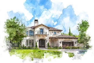 painted watercolor house portrait of your home