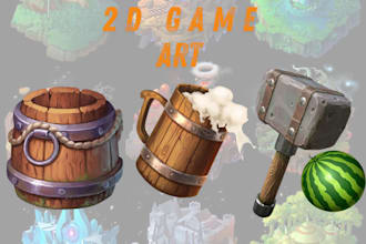design game art, 2d game assest, game icons, game ui, props, digital painting