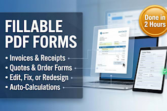 design editable fillable PDF invoice, receipt, quotation and order forms