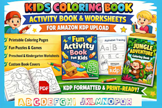 design kids coloring book kids activity book and worksheet for amazon KDP upload