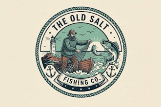 draw bold vintage fisherman logo for your brand