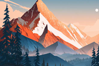 create a vector design flat mountain landscape