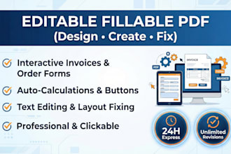design professional editable fillable PDF, interactive order, or invoice form