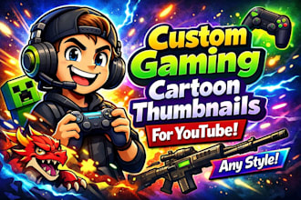 create cartoon gaming banner for youtube thumbnail
