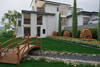 do realistic 3d exterior rendering for home, house  cafe, office space building