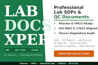 write gmp and iso 17025 compliant lab sops for pharma, food and industrial  labs