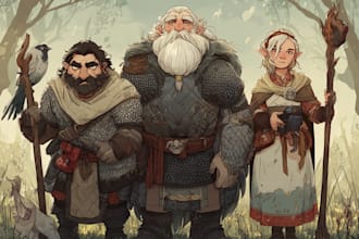 draw your dnd party or rpg characters in a fantasy