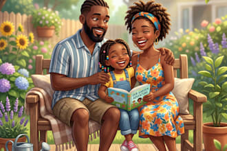 create 3d african american children book illustration storybook character design