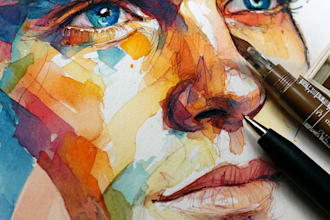 draw and paint an original watercolor portrait