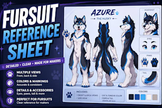 create a detailed furry fursuit reference sheet