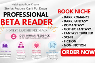 beta read your romantasy, dark romance, crime novel, novella ebook editing