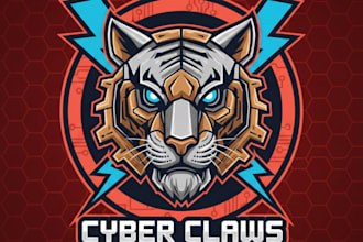create tiger head robot esport mascot logo design for you