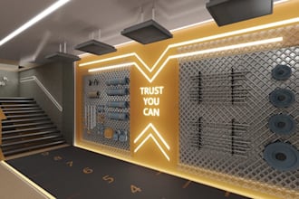 rehab3d fitness store interior,equipment accessories space design,cgi gym render