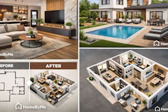 do residential home interior, exterior, floor plan design using homebyme