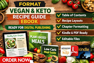 format vegan and keto recipe guide ebook ready for digital publishing