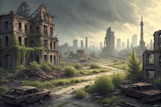 draw detailed post apocalyptic scene for games