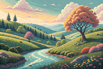 design aesthetic pixel art landscape or scenery