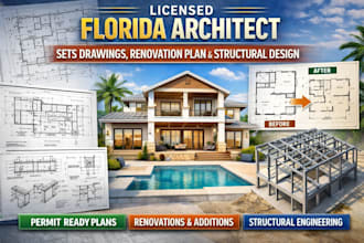 licensed florida architects sets drawings, renovation plan and structural design