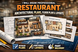 draw professional restaurant architectural plans, floor plan and layouts