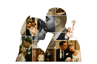 create double exposure collage from your wedding photos