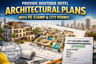provide boutique hotel architectural plans with pe stamp and city permit