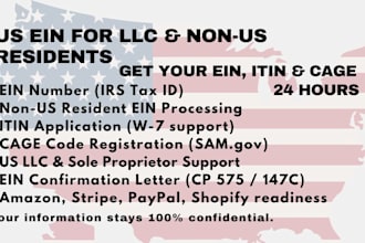 ein number, itin, and cage code from irs for US llc or non US residents