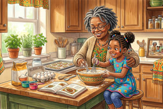 african american children book illustration, kids book character storybook art