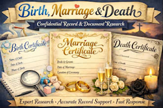 provide birth, death, marriage certificate, genealogy research