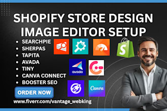 setup shopify image editor searchpie avada tiny canva connect sherpas tapita