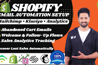 set up shopify, wix email automation with mailchimp, klaviyo and analytics