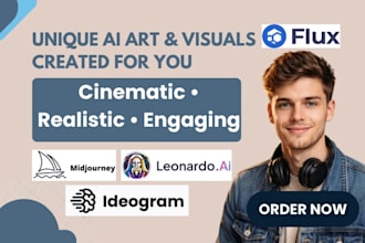 generate ai images and text based graphics using midjourney, leonardo ai, flux