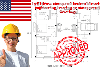 draw, stamp city permit architectural floor plans, site plan, floor plan stamp