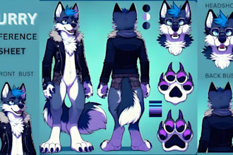 draw a custom furry ref sheet, nsfw ref sheet, oc character or fursona bust