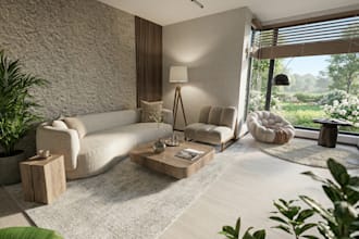 do japandi interior design and photorealistic 3d rendering
