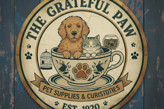 design a charming vintage pet store logo