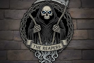 draw skull skeleton grim reaper for mascot and clothing brand logo