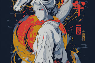 do tshirt design in japan style illustration