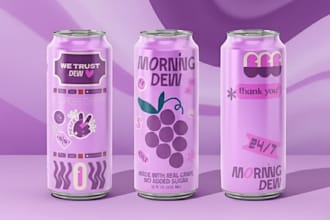 design premium juice label, beer can, wine, water bottle packaging and 3d mockup