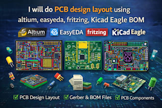do pcb design layout using altium, easyeda, fritzing, kicad eagle pcb gerber bom